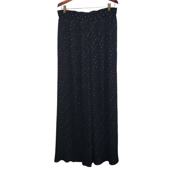 Sheer Wide Pleated Leg Pants Pull On Stars Black  Gold Size Medium - Picture 1 of 13